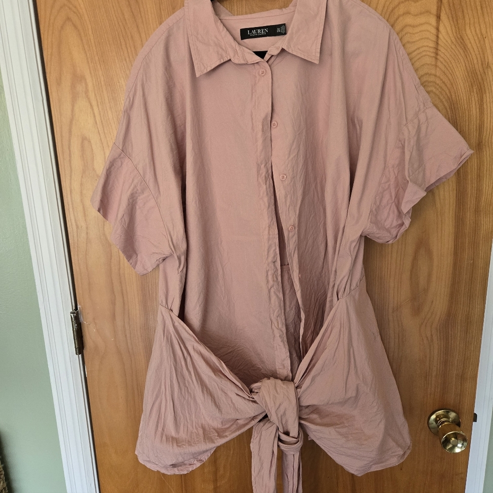 Lauren Ralph Lauren Women's Pink Tie-Front Top